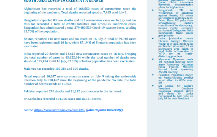 BEI Weekly News Highlights: Brief Highlights on Current Issues of South Asia, July 03, 2022-July 09, 2022