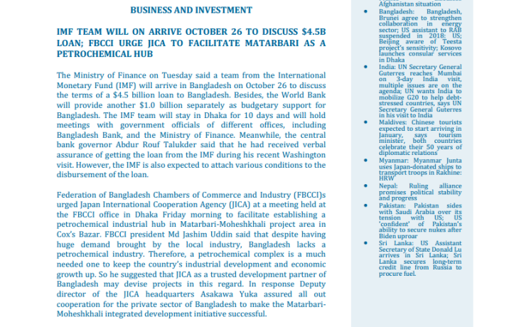 BEI Weekly News Highlights Brief Highlights on Current Issues of South Asia, October 13, 2022-October 19, 2022