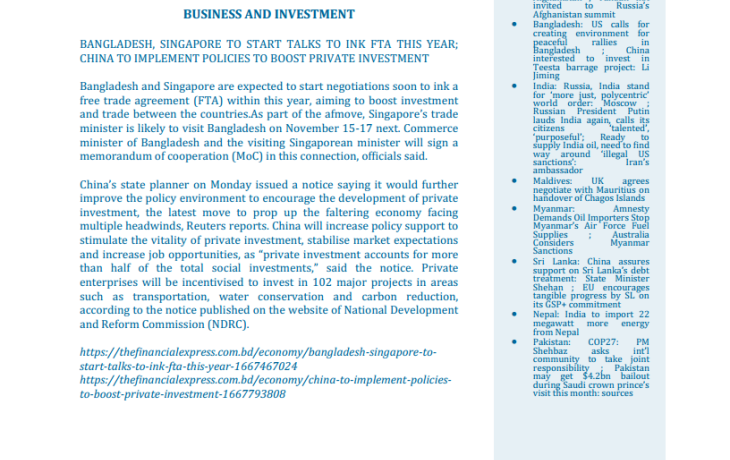 BEI Weekly News Highlights Brief Highlights on Current Issues of South Asia, November 02, 2022-November 09, 2022