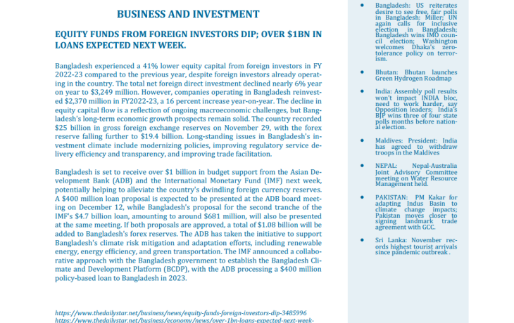 BEI Weekly News Highlights Brief Highlights on Current Issues of South Asia, 29 November-5 December 2023