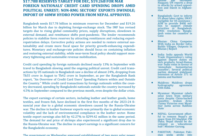 BEI Weekly News Highlights Brief Highlights on Current Issues of South Asia, 13-20 December 2023
