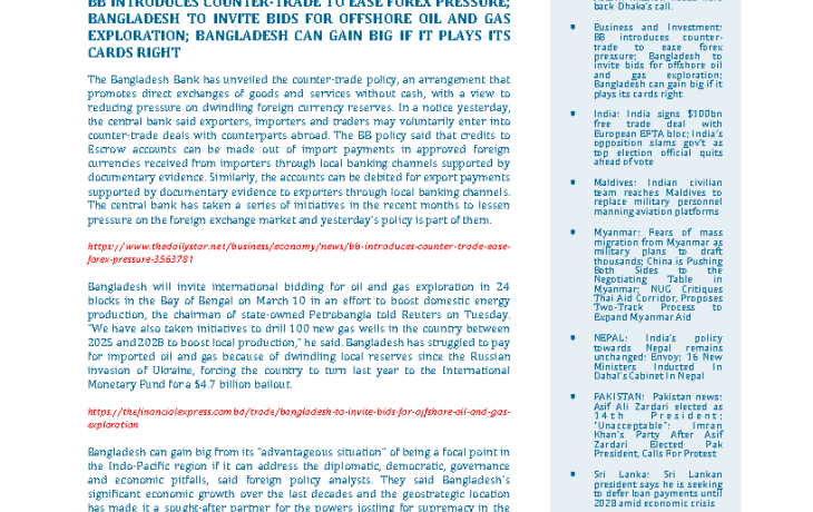 BEI Weekly News Highlights Brief Highlights on Current Issues of South Asia, 06-13 March 2024