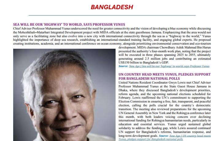 BEI Weekly News Highlights : Brief Highlights on Current Issues in South Asia, 27 August-5 September 2025